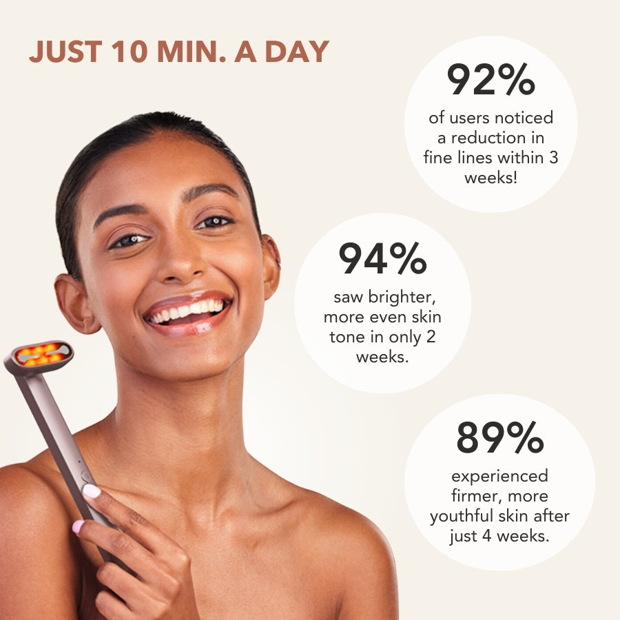Aurenza 7-in-1 LED facial toning and rejuvenation wand with multiple light therapy heads for skin treatment.