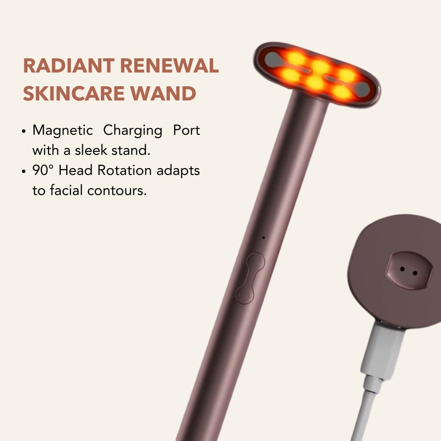 Aurenza 7-in-1 LED facial toning and rejuvenation wand with red light therapy for face and neck treatment.