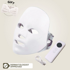 Aurenza Shop Face Mask Light Therapy Pro Wireless, black facial mask with LED lights for skin treatment, shown on a model's face.