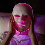 Aurenza Face Mask Light Therapy Pro wireless, close-up of the sleek black facial mask with built-in LED lights and adjustable straps.