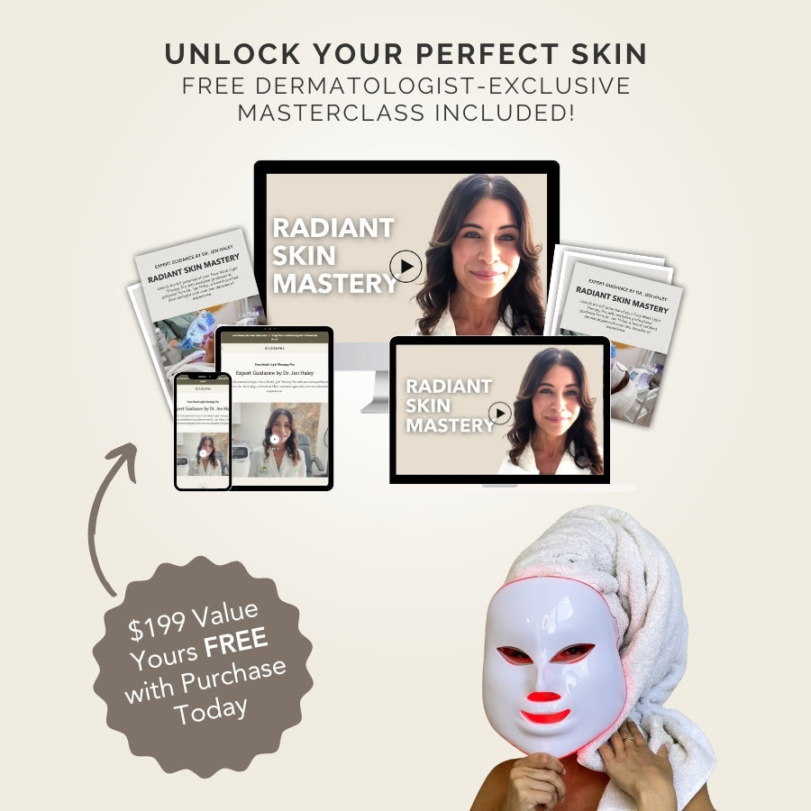 Aurenza Shop Skinhaven LED therapy mask for light skin treatment, showing a person wearing the facial light therapy mask.