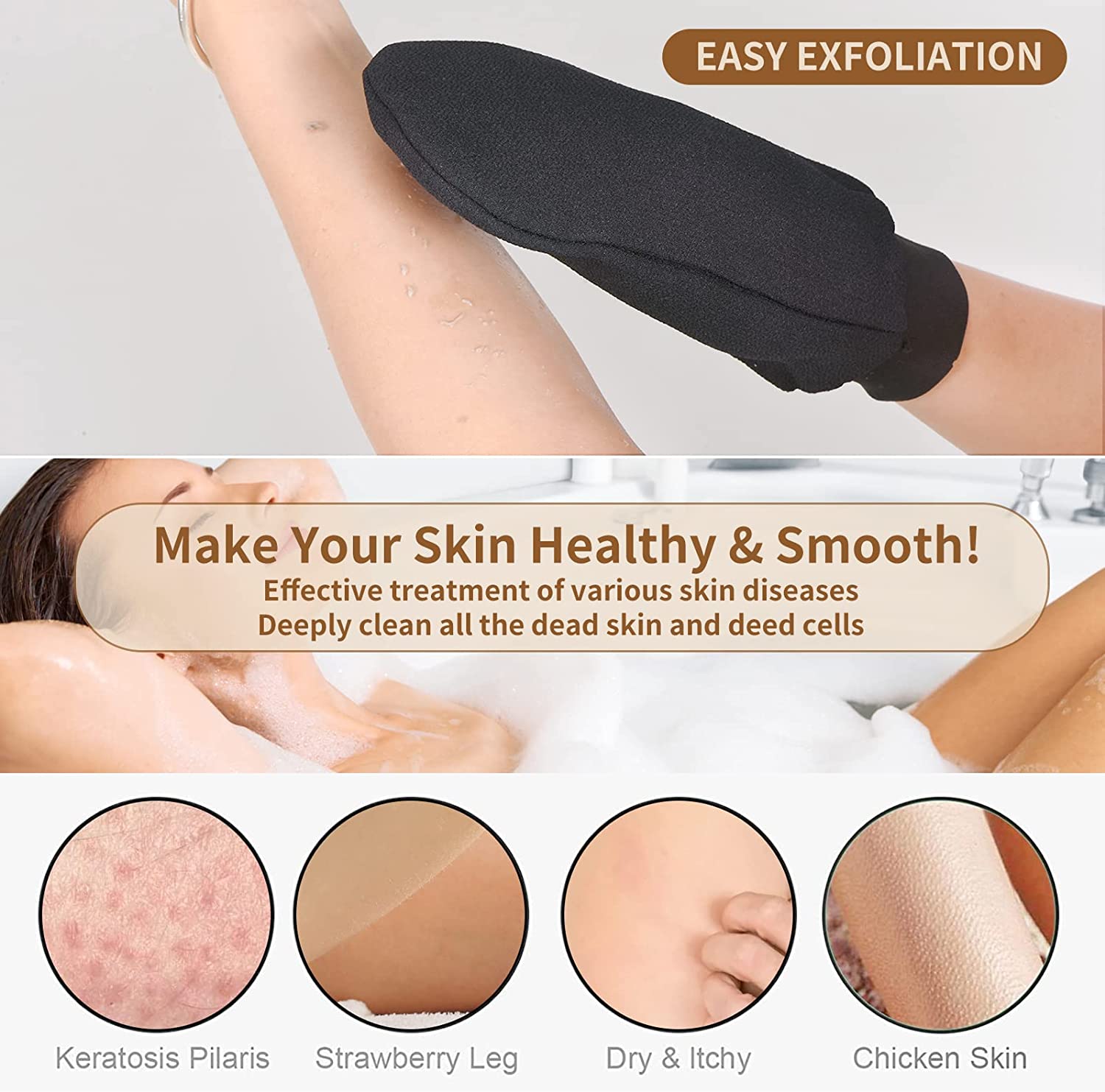 Aurenza Shop exfoliating glove body scrubbers, two soft textured bath accessories for gentle skin exfoliation and cleansing.