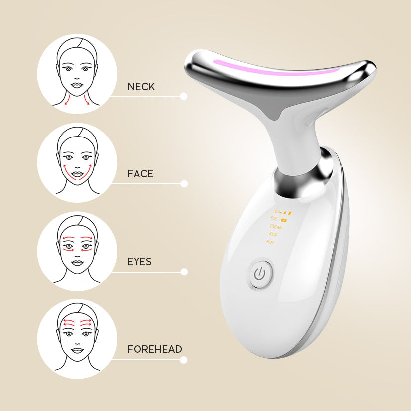 Aurenza Shop 3-in-1 mini facial toning and rejuvenation device showing a compact handheld tool with multiple attachments for skincare.
