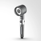 A gray Aurenza Shop Filtered Showerhead with a sleek design, featuring multiple spray nozzles and modern styling.