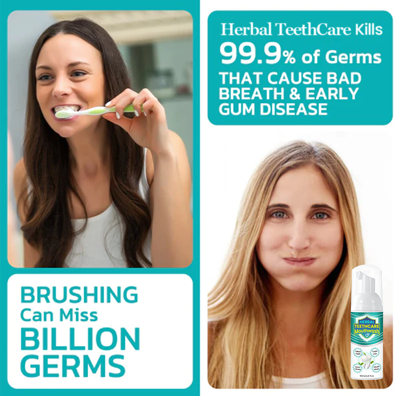 Aurenza Herbal TeethCare Mouthwash bottle with herbal ingredients, designed to promote oral health and freshen breath.