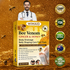 Set of 10 Aurenza Bee Venom Ginger Herbal Foot Patches on white background, showcasing natural herbal ingredients and patch packaging.