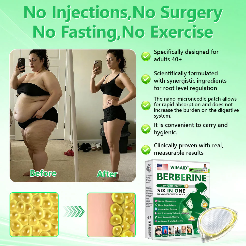 Aurenza Shop US Doctor Recommended Berberine 6-in-1 Nano Microencapsulated Patch, showing the patch on skin with packaging.
