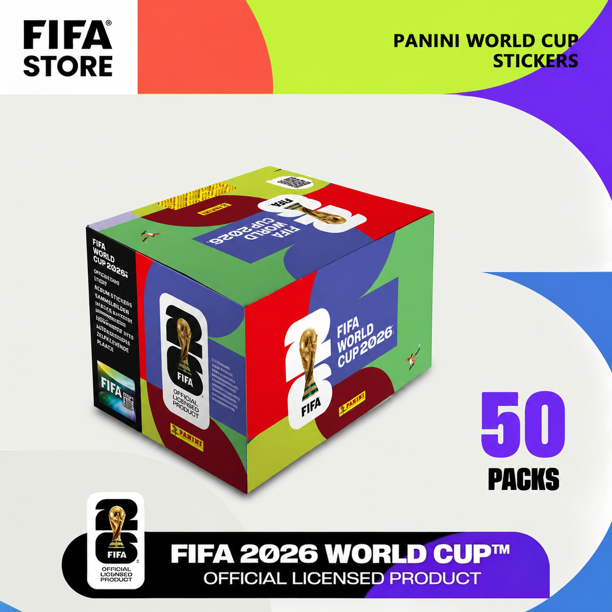 Official Panini FIFA World Cup 2026 sticker collection album with colorful football star stickers and cards by Aurenza Shop.