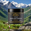 Aurenza Shop Shilajit Resin in a glass jar, showcasing dark, sticky natural extract used for beauty and wellness.