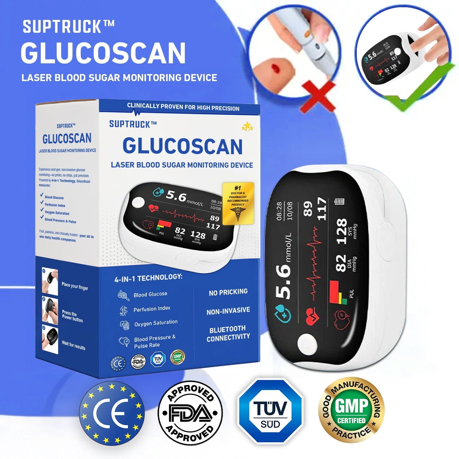 💥 2025 Big Sale 70% ️OFF 🩺 SUPTRUCK™ Laser Blood Glucose Monitoring Device ✴️ Non-invasive, Real-time Results 📲 Wireless Bluetooth Connectable