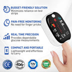 Aurenza SUPTRUCK™ laser blood glucose monitoring device showing a sleek design with wireless Bluetooth connectivity and real-time display.