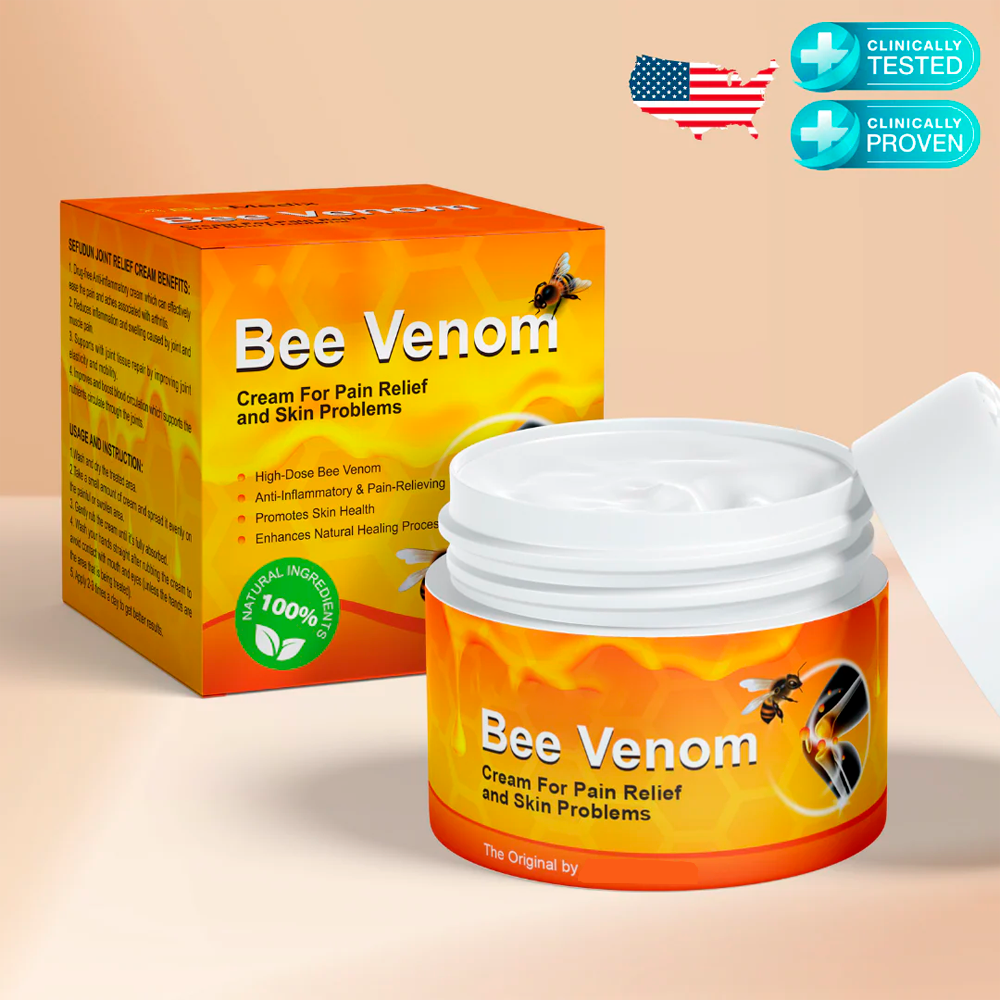 Aurenza Shop bee venom cream jar with white lid and label, showcasing the skincare product on a neutral background.