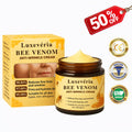 Luxevéria Bee Venom Firming & Anti-Wrinkle Cream by Aurenza Shop, shown in a sleek jar with a gold lid and vibrant packaging.
