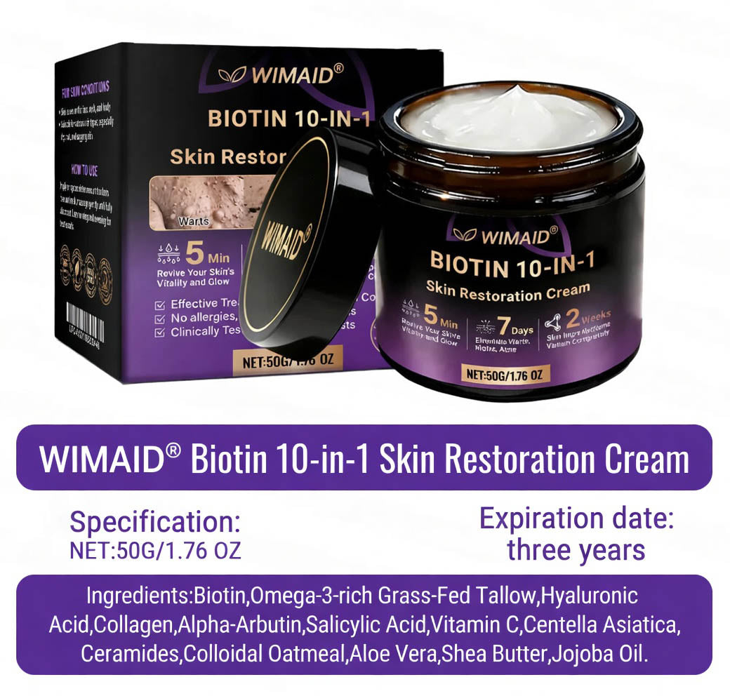 Aurenza Shop WIMAID Biotin 10-in-1 Skin Restoration CCJ cream in a jar, designed for skin renewal and hydration.