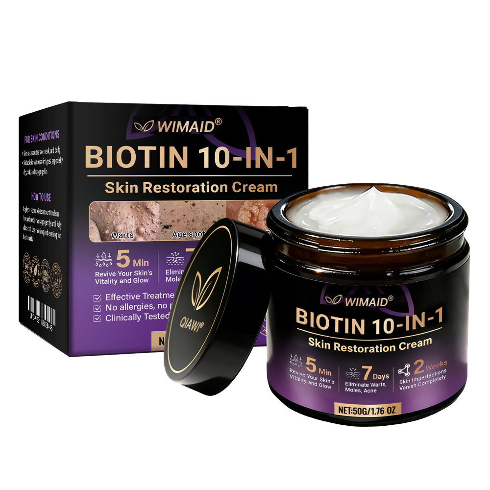 Aurenza Shop WIMAID Biotin 10-in-1 Skin Restoration Cream in a jar, featuring natural ingredients and skin benefits, made in the USA.