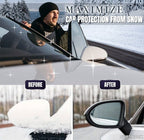 Lafuwi™ DefrosterX electromagnetic car snow removal device on a vehicle's windshield, designed for quick ice and snow clearing.