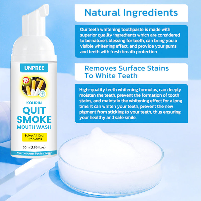 Aurenza Shop UNPREE™ Kolirin QuitSmoke Mouthwash bottle with label and cap, designed to freshen breath and promote oral health.