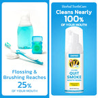 Aurenza Shop UNPREE™ Kolirin QuitSmoke Mouthwash bottle showing the label and mouthwash liquid inside, designed for oral health.