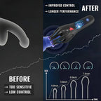 Viraxon™ NeuroWave Therapy Trainer for men, showing device with control button and electrode pads for enhancing performance.