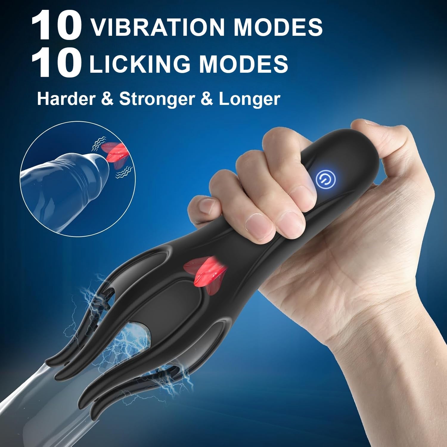 Viraxon™ NeuroWave Therapy Trainer for men, showing the device with control buttons and ergonomic design for enhanced performance.