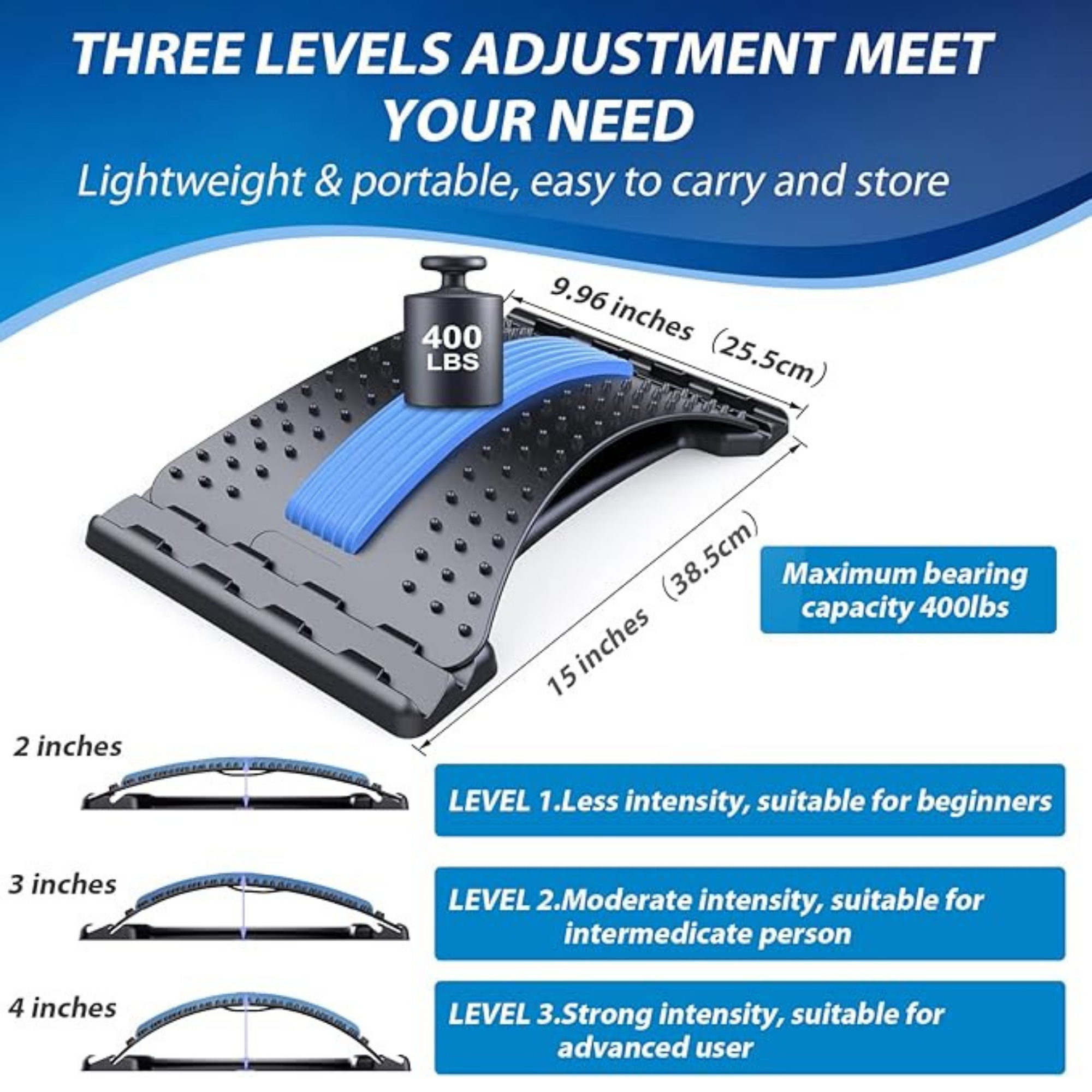 Aurenza Shop back stretcher with ergonomic design, foam padding, and adjustable support for relieving back pain and improving posture.