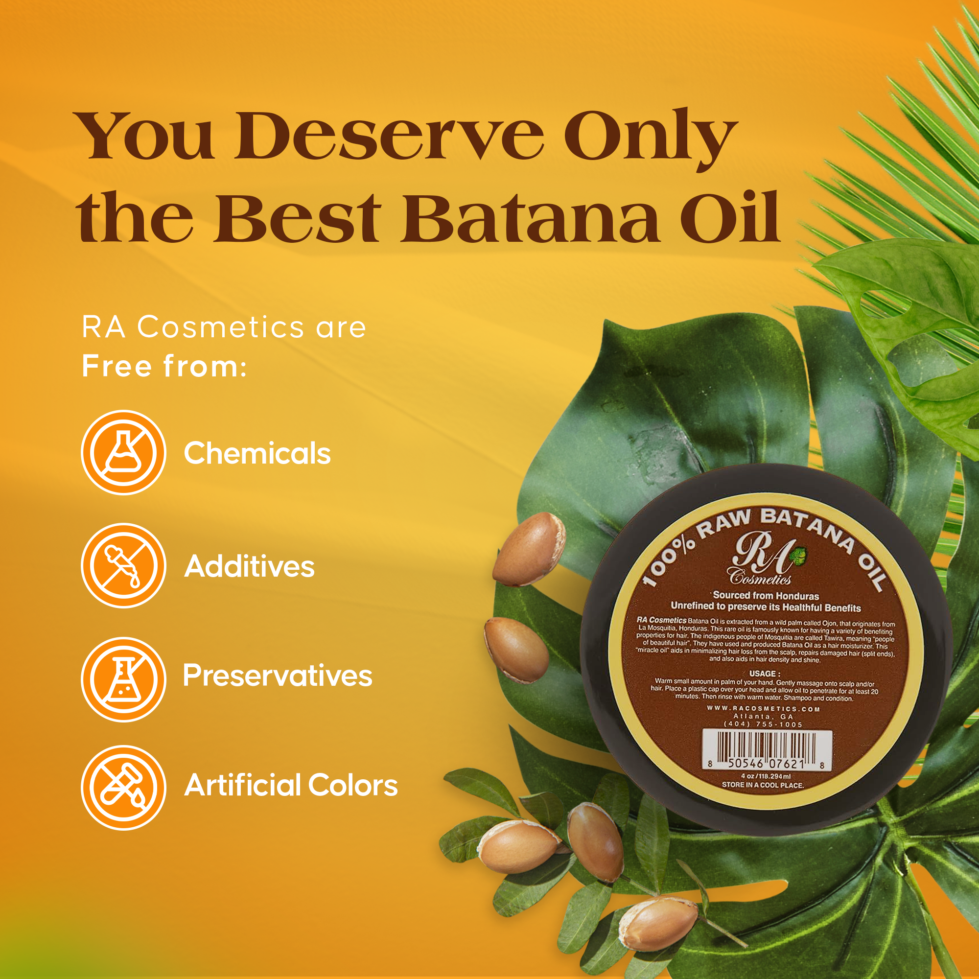 Aurenza Batana Hair Oil bottle with dropper, showcasing rich natural hair treatment in a clear glass container.