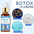 Aurenza Shop Botox Face Serum bottle with dropper, showcasing the sleek packaging and clear liquid inside.
