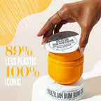 Brazilian Bum Bum Cream by Sol de Janeiro in a jar, showing the iconic yellow packaging and creamy texture.