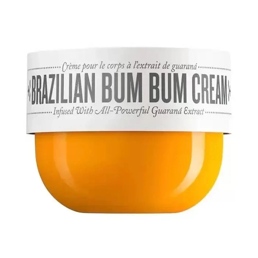 Brazilian Bum Bum Cream by Aurenza Shop in a sleek jar, showcasing its rich texture and vibrant packaging.