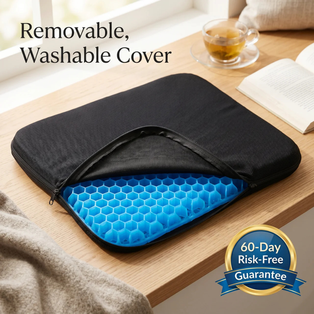 Aurenza Shop CellGel+ seat cushion with gel-filled padding, ergonomic design for comfort and support while sitting.