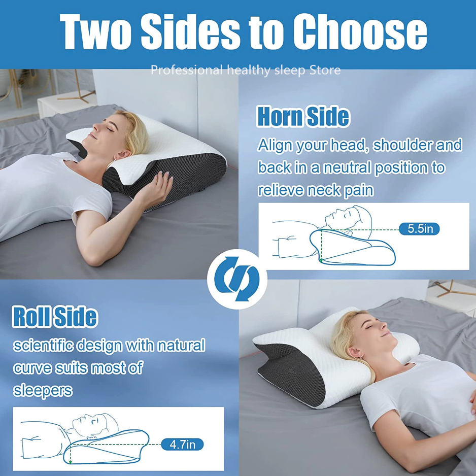 Aurenza Shop Cervical Pillow with ergonomic design for neck support, shown in a close-up view highlighting its shape and material.