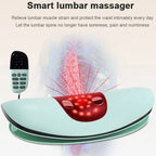 Aurenza ComfortEase lumbar massager with heat function, showing the device with adjustable straps and control panel.