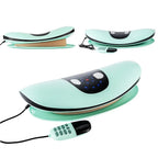 Aurenza ComfortEase lumbar massager with heat function showing a close-up of the device on a person's lower back.