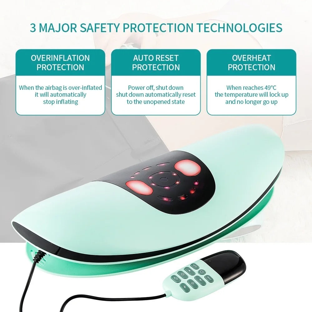 Aurenza Shop ComfortEase lumbar massager with heat function showing padded backrest and control panel for targeted relief.