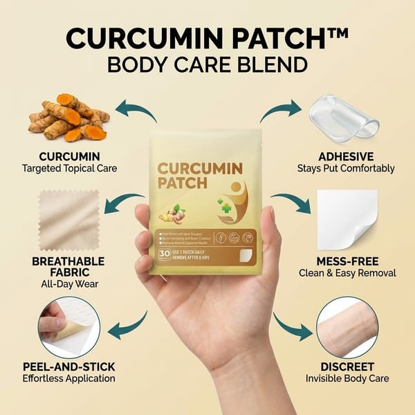 Aurenza Curcumin Body Care Patches shown on skin, designed for targeted, mess-free daily relief and skin support.
