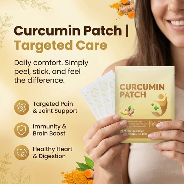Aurenza Shop Curcumin Body Care Patches, targeted and mess-free daily skin patches on a person's arm.