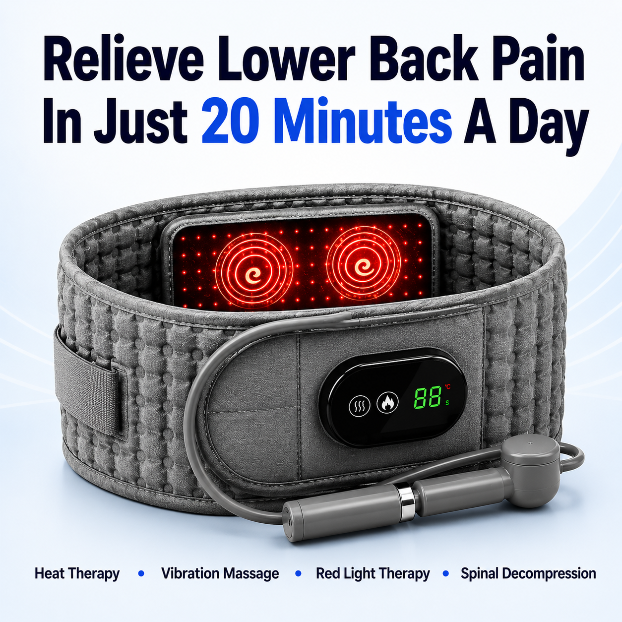 Aurenza Shop decompression and heat therapy belt, featuring adjustable straps and heating elements for back pain relief.
