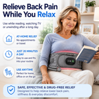 Aurenza Shop decompression and heat therapy belt shown wrapped around a person's lower back for pain relief.