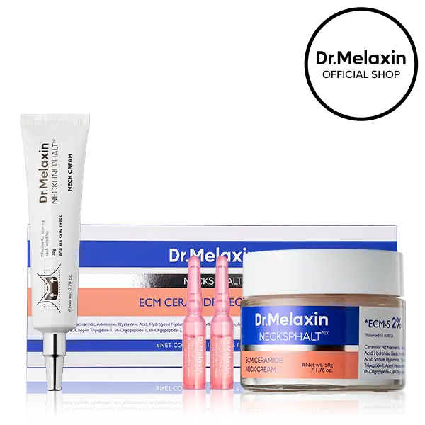 Aurenza Shop Dr.Melaxin Neck Wrinkle Set featuring skincare products for reducing neck wrinkles and promoting skin elasticity.