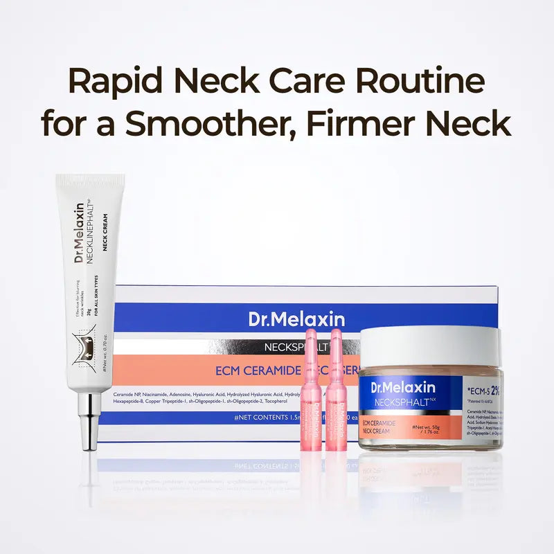 Aurenza Shop Dr.Melaxin Neck Wrinkle Set with skincare products for reducing neck lines and wrinkles, displayed on a white background.