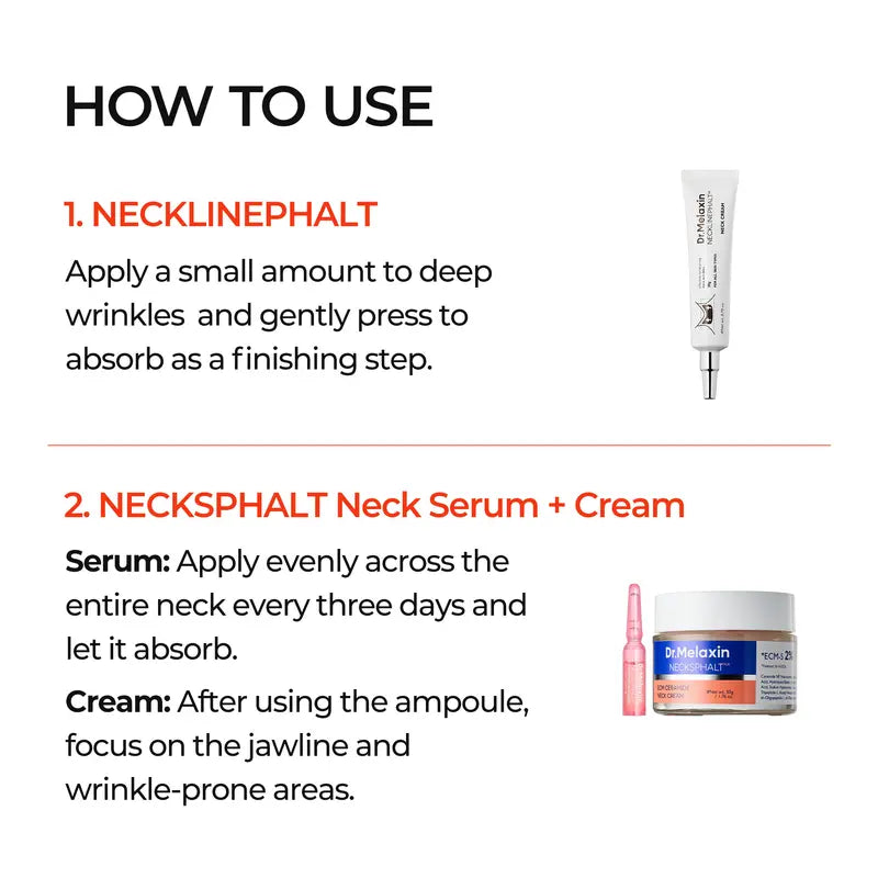 Aurenza Shop Dr.Melaxin Neck Wrinkle Set, featuring skincare products in sleek bottles on a white background.