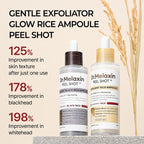 Dr.Melaxin Peel Shot Glow Rice Ampoule Duo by Aurenza Shop, featuring black and white ampoules for skin brightening and rejuvenation.