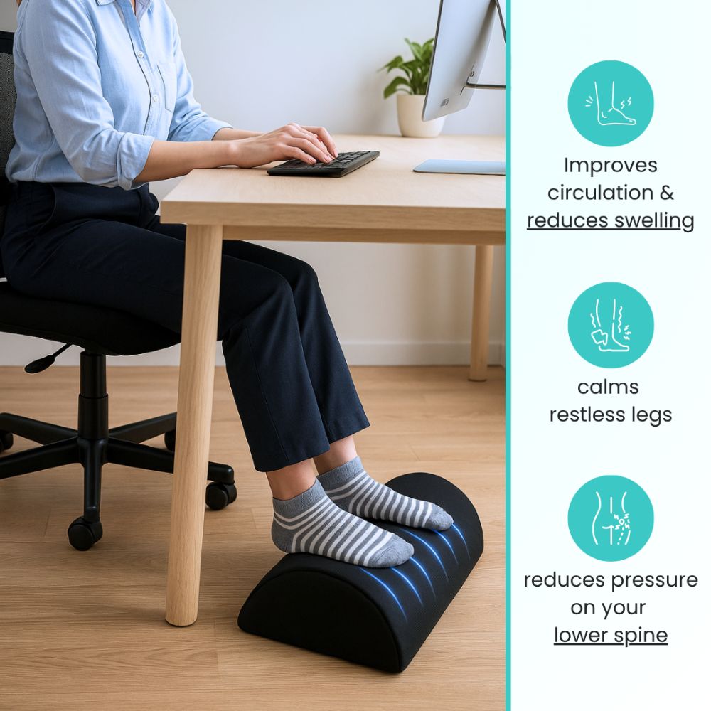 Aurenza Shop foot rest with adjustable height and cushioned surface for comfortable leg support and relaxation.