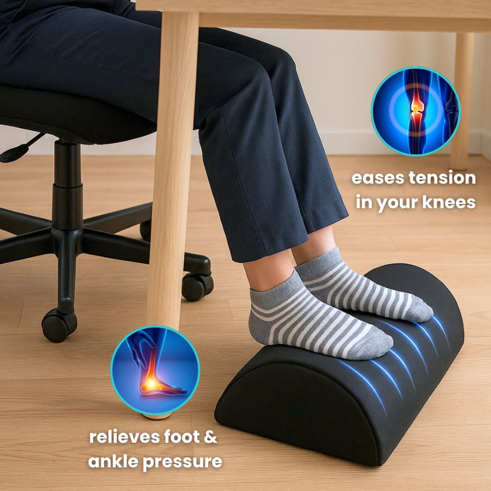 Aurenza Shop foot rest with ergonomic design, soft cushioning, and adjustable height for comfortable leg support.