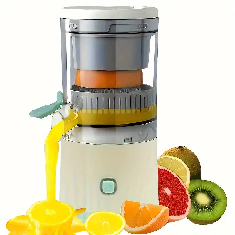 Aurenza Shop JuiceJoy portable juicer in white with a transparent container and lid, ready for fresh fruit juice on the go.