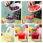 Aurenza Shop JuiceJoy portable juicer with a sleek design, compact size, and transparent container for fresh juice extraction.