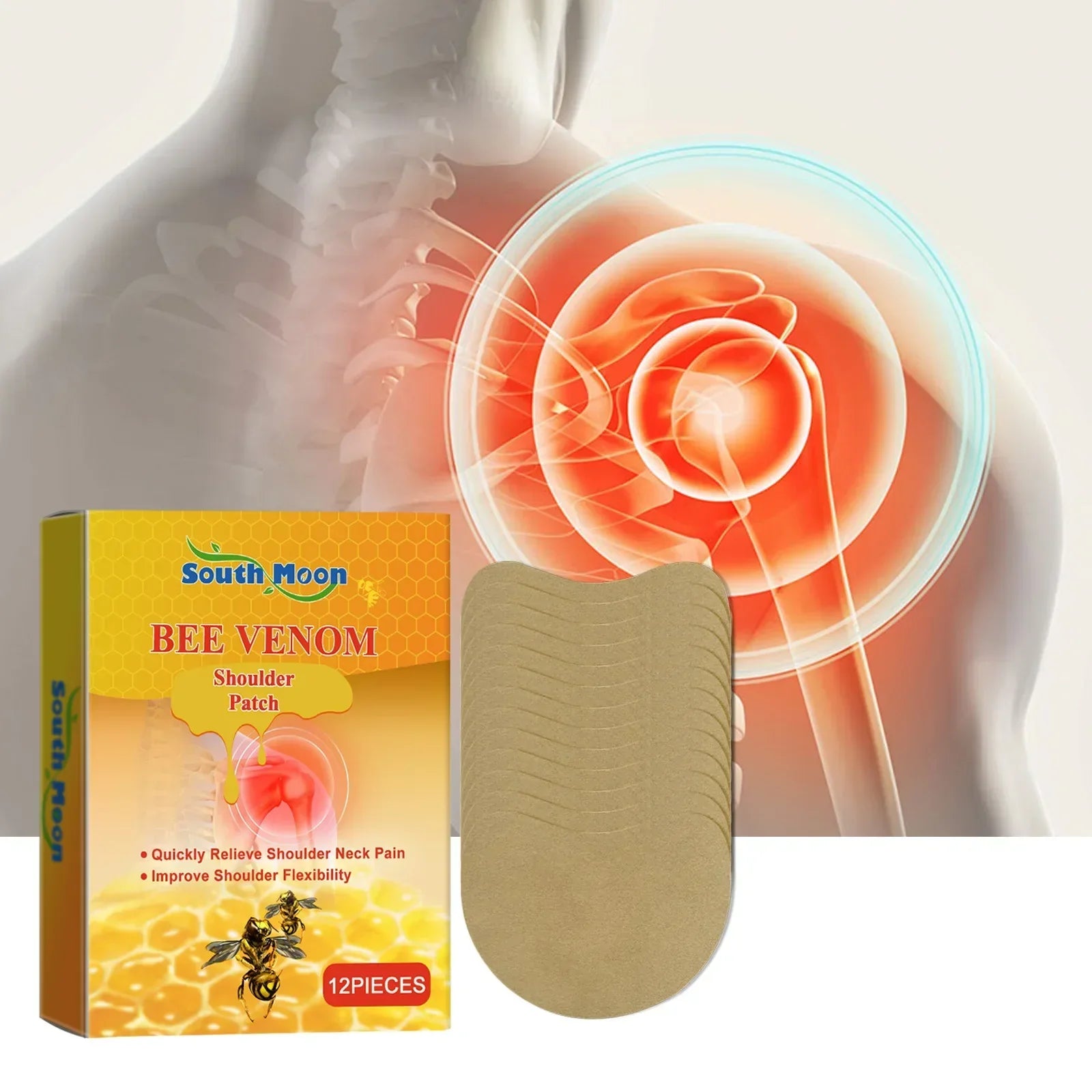 Aurenza Shop Mugwort Warming Comfort Patches on neck, shoulder, and knee areas for soothing relief.