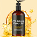 Aurenza Shop Naxurelle Cellulite Massage Oil bottle with pump dispenser, showing the product label and packaging for skin firming treatment.