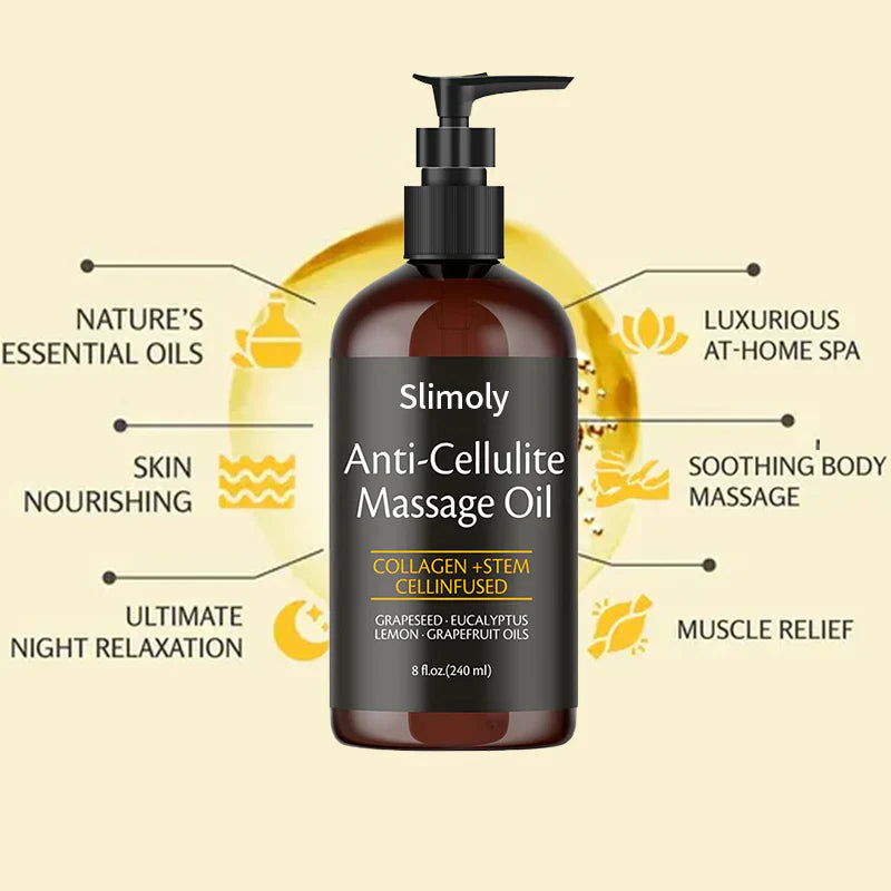 Aurenza Shop Naxurelle Cellulite Massage Oil bottle with label, shown against a neutral background.