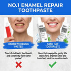 A tube of Aurenza Shop natural toothpaste designed to rebuild enamel and soothe sensitive teeth, placed on a white surface.